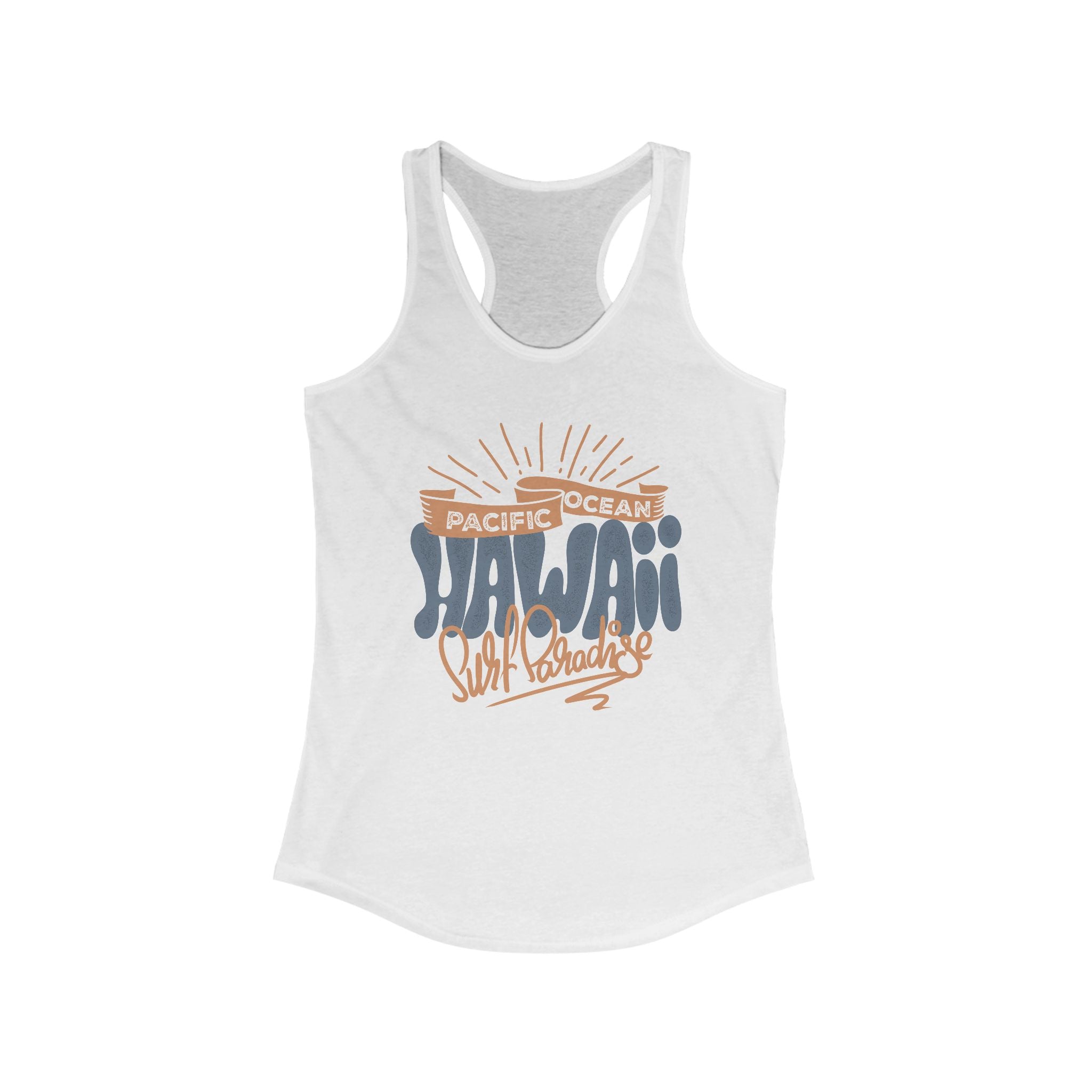 Hawaiian Beach Vibe Racerback Tank, Perfect for Summer, Beach Days, Vacation Wear, Travel Top, Surf Lovers